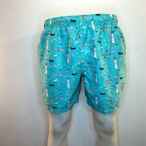 RS Surf Men's Turquoise Print 6" Swim Trunks - Size Large